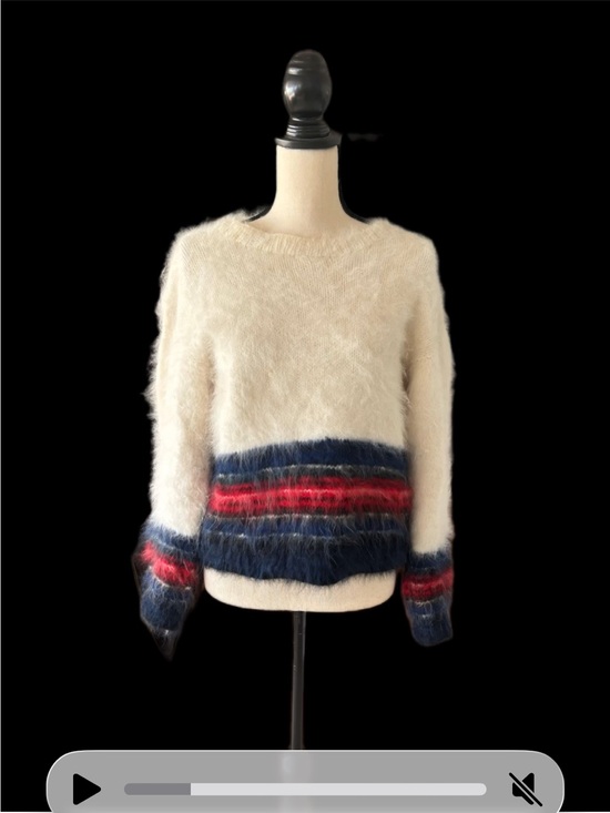 Gloria Sachs Sweaters - Vintage Gloria Sachs Cream Angora Blend Sweater with Navy & Red Stripes